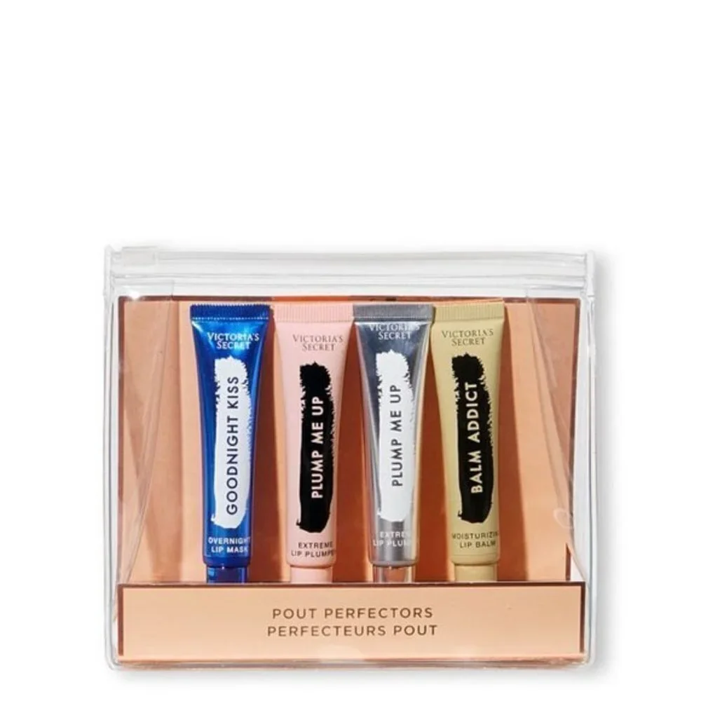 Victoria's Secret 4 Piece Lip Gloss Gift Set Pout Perfectors Scrub Mask Plumper